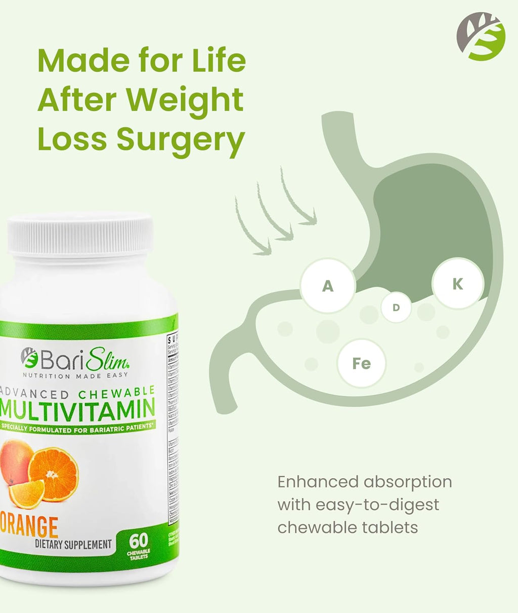 BariSlim Advanced Chewable Bariatric Multivitamin Tablets - Sabor Naranja (60 Comprimidos)