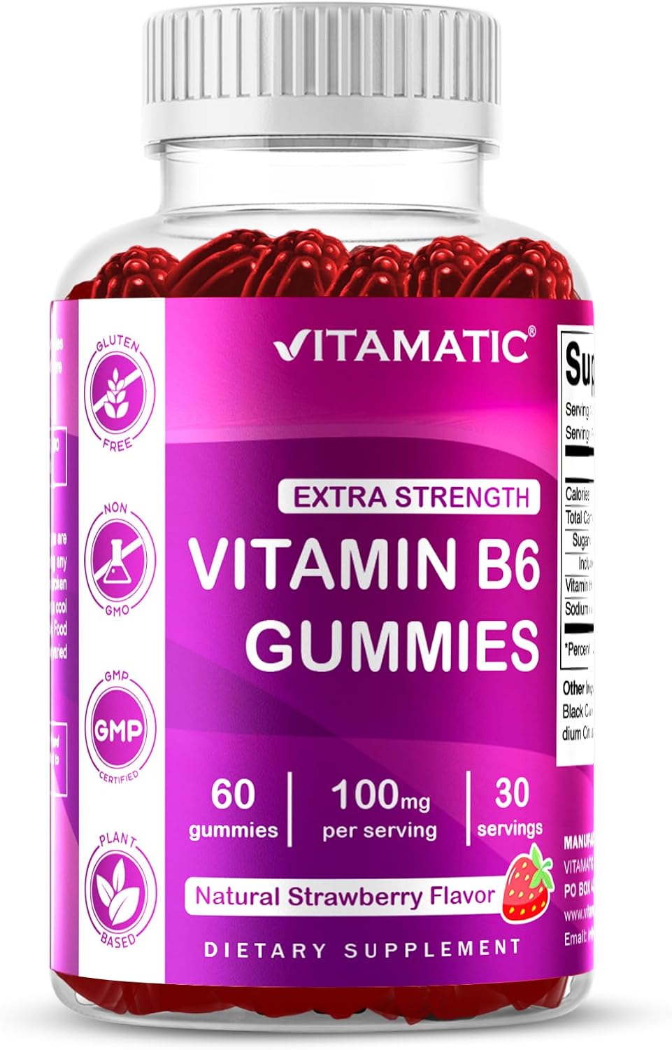 Vitamatic Vitamina B6 100mg - Sabor a Bayas Natural - 60 Gominolas a Base de Pectina - Apoyo Sistema Nervioso