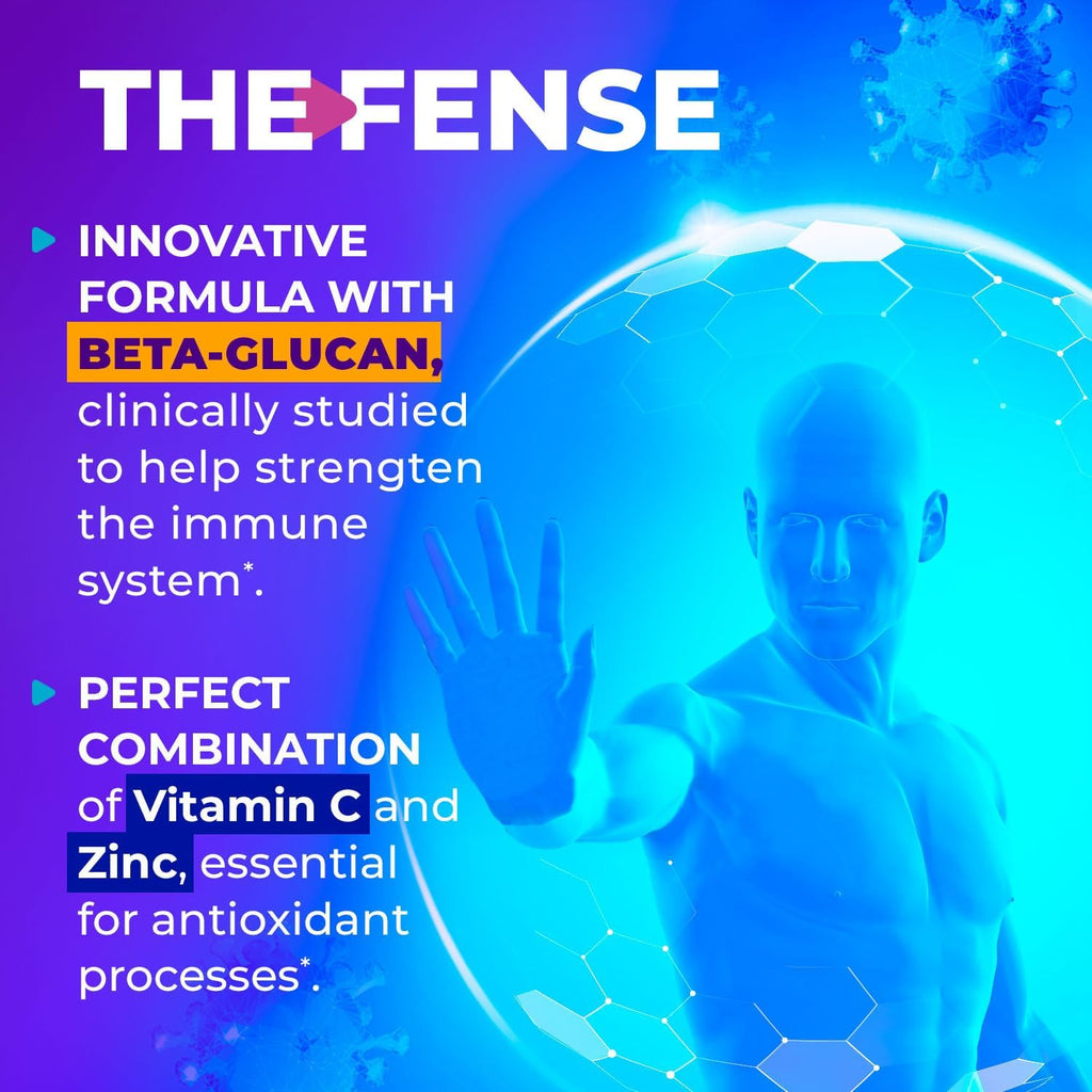 THE-FENSE Beta Glucano, Vitamina C y Zinc Cápsulas - Apoyo Inmunológico para Mujeres y Hombres - Sin Gluten ni Lactosa, No-GMO - 60 Cápsulas