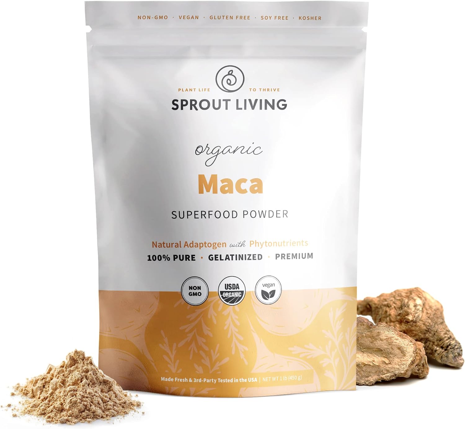 Sprout Living Maca Orgánica Gelatinizada en Polvo, Superalimento, Adaptógeno, 454 g