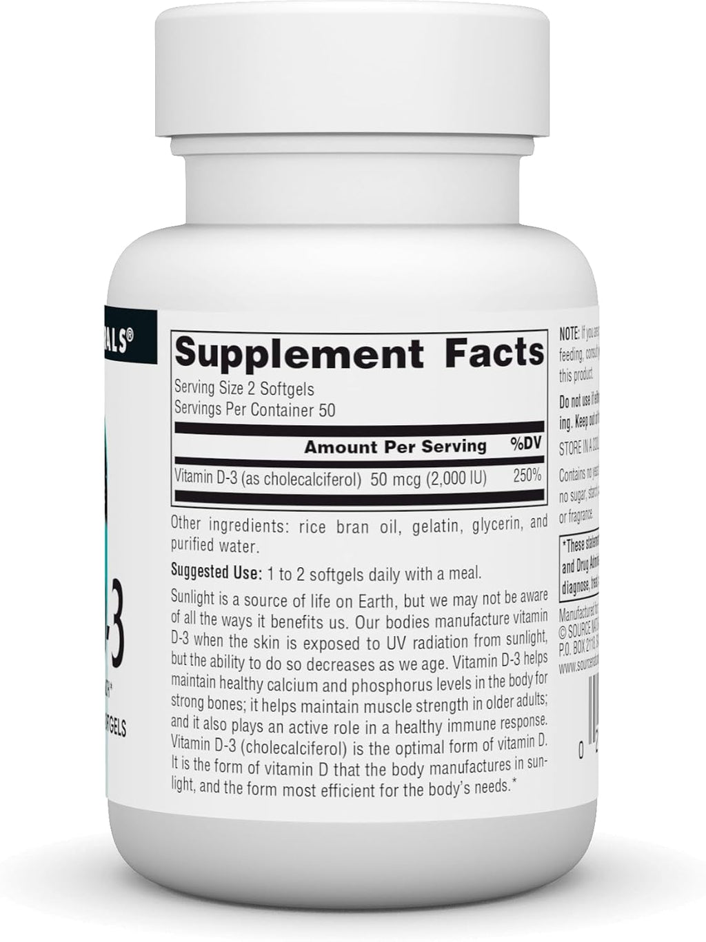 Source Naturals Vitamina D-3 1000 UI - 100 Cápsulas Blandas