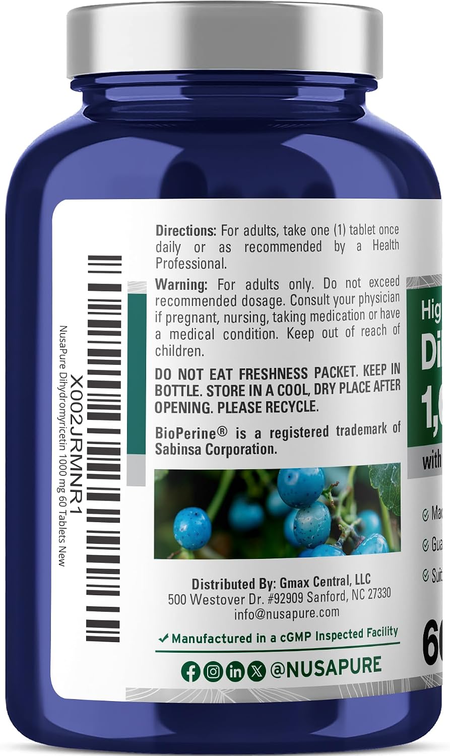 NusaPure Dihydromyricetin (DHM) 1000 mg, 60 Comprimidos Vegetales (No GMO y 100% Vegetariano)