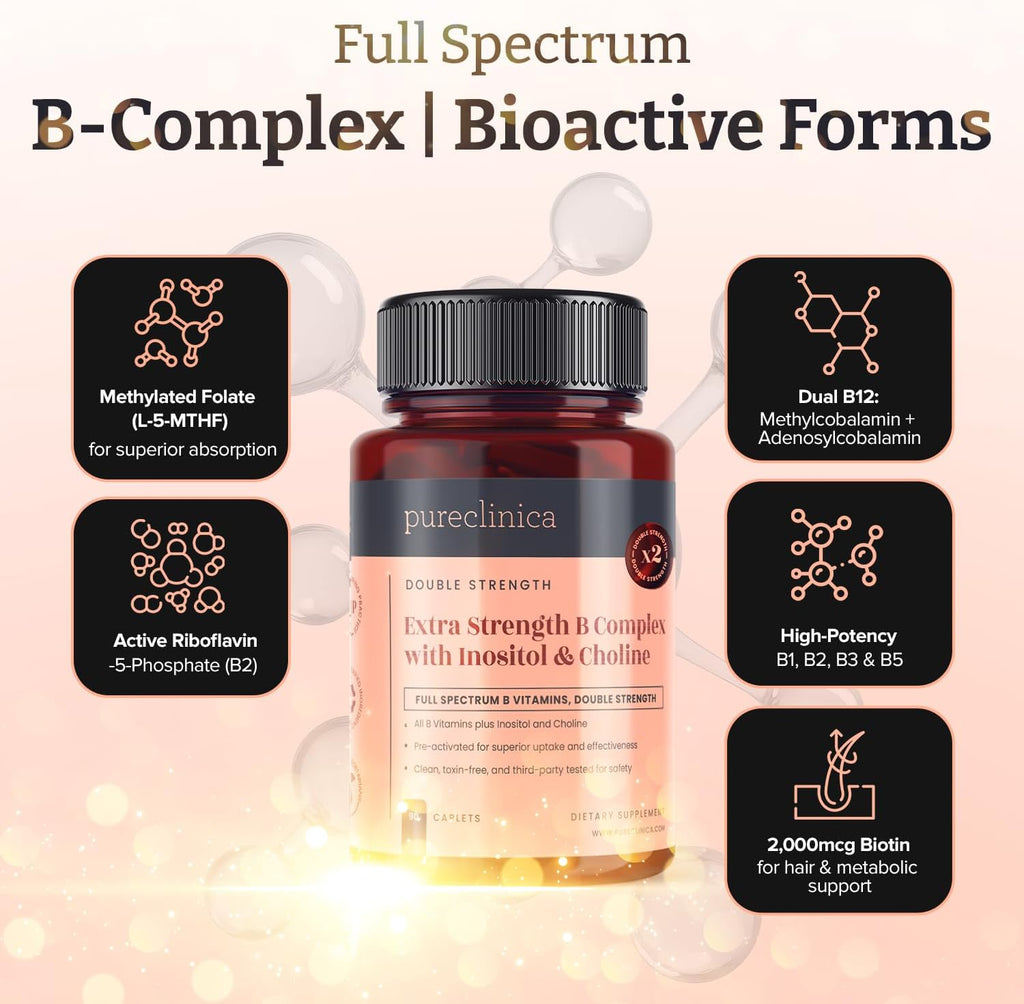 pureclinica Extra Strength B Complex con Inositol y Colina - 90 Comprimidos