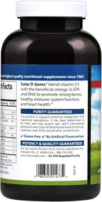 Carlson Solar D Gems - Vitamina D3 y Omega-3, 2000 UI, 360 Cápsulas Blandas