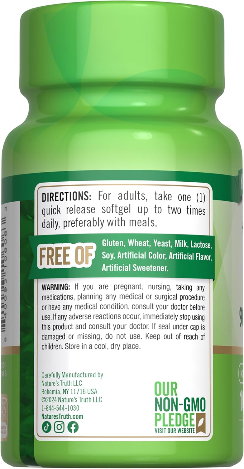Nature's Truth Vitamina E 200 UI, 100 Cápsulas Blandas - Sin Gluten y No Transgénico
