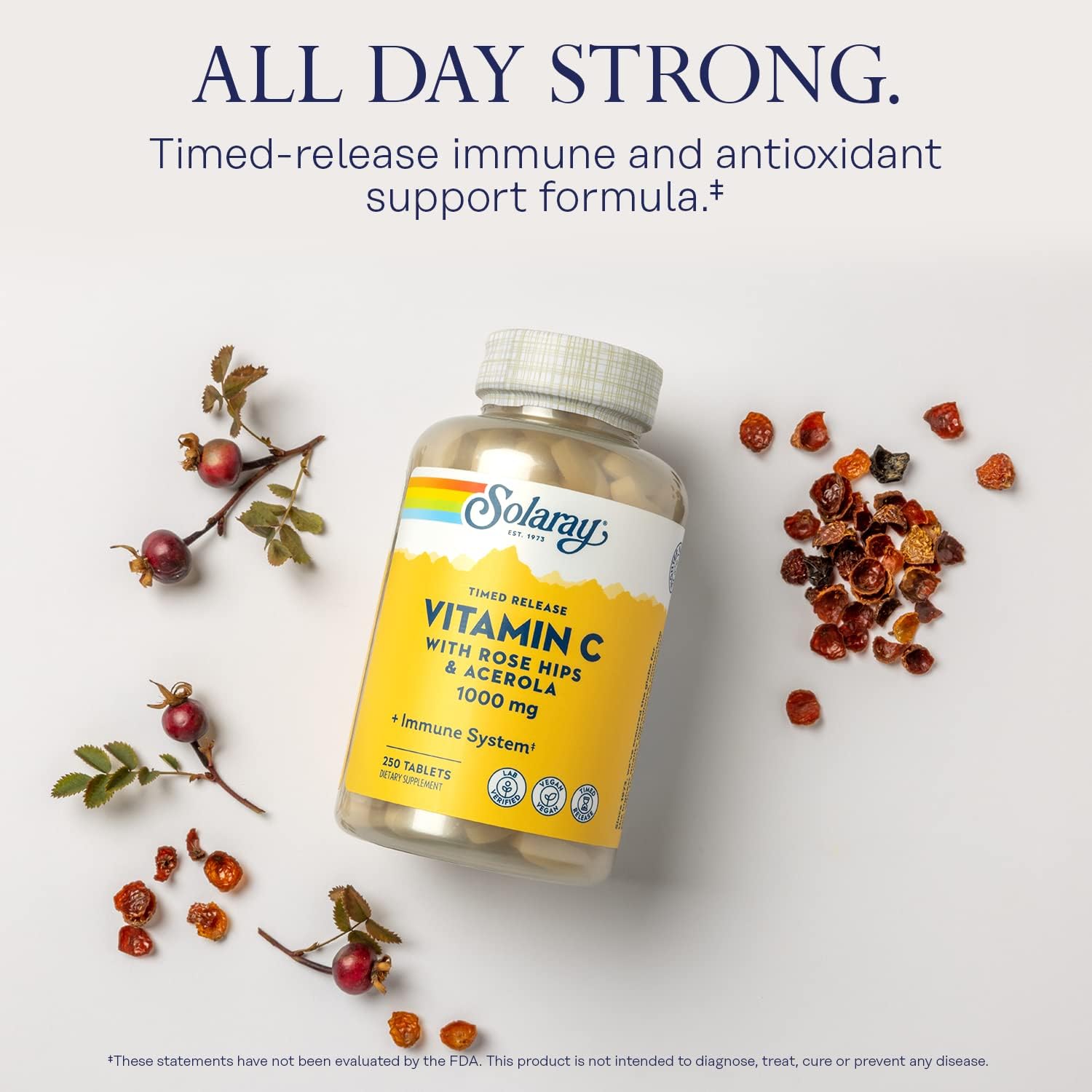 SOLARAY Vitamina C con Rosa Mosqueta y Acerola | 1000 mg | Liberación Gradual en Dos Fases | 250 Comprimidos