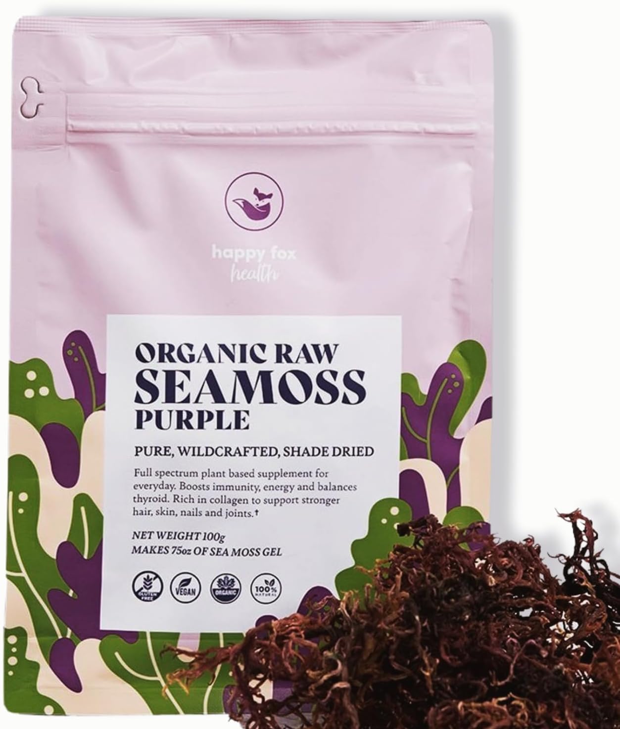Alga Marina Púrpura Orgánica Cruda (Musgo Marino) - 100 g