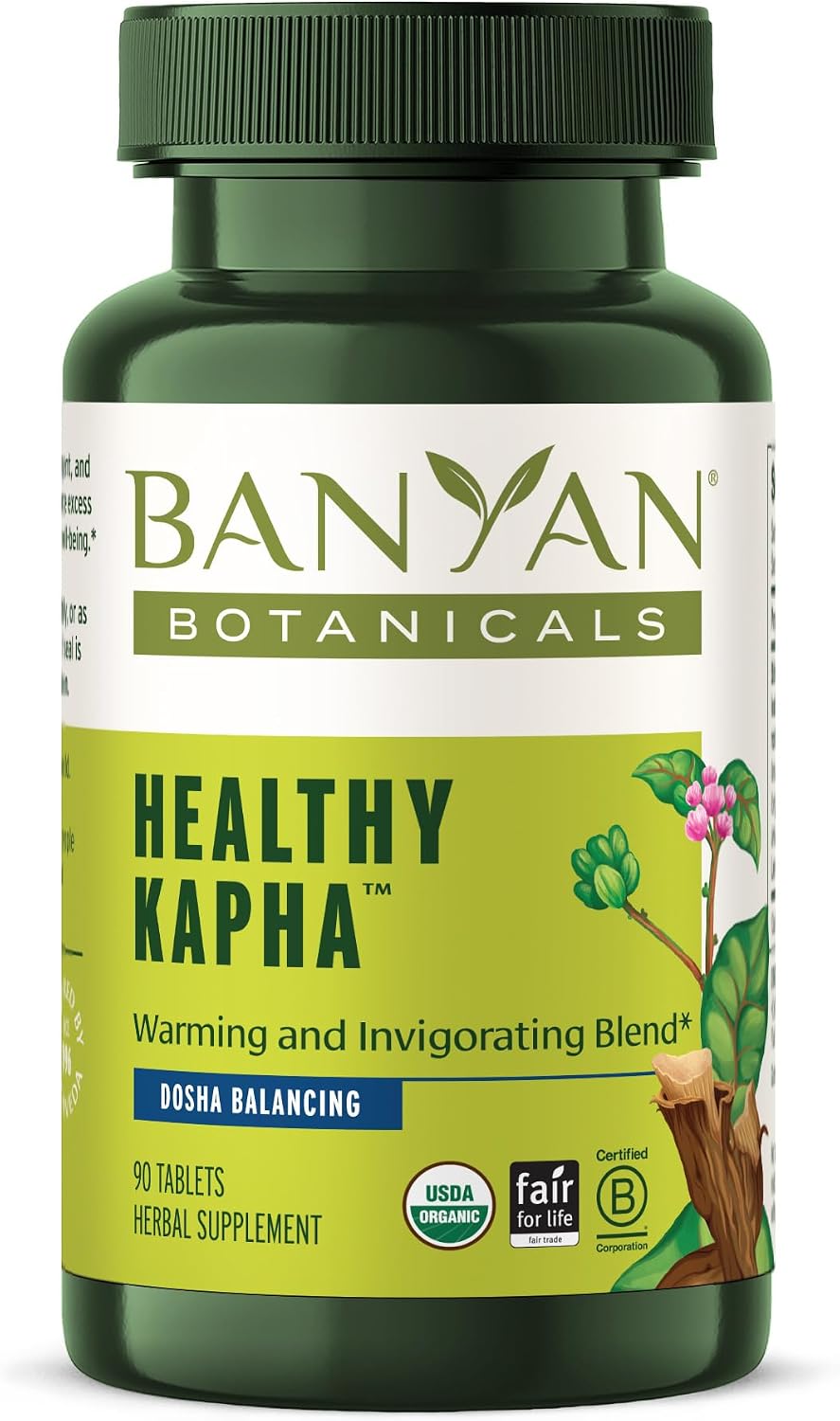 Banyan Botanicals Organic Healthy Kapha – Suplemento Herbal Caliente y Vigorizante – Apoya el Movimiento Sistémico, la Energía Física y la Circulación – 90 Comprimidos – USDA Orgánico