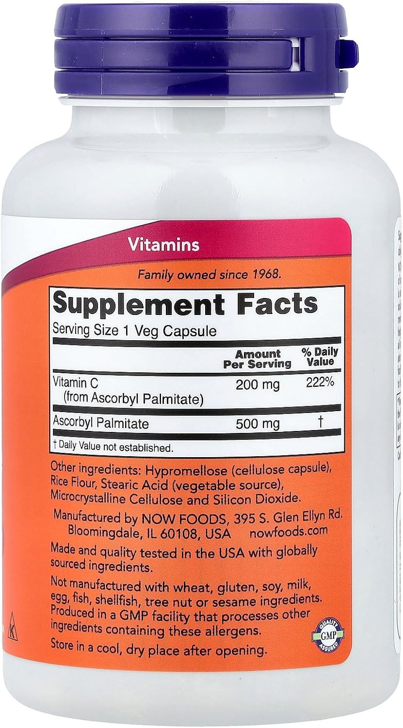 Now Foods, Ascorbil Palmitato 500 mg, 100 Cápsulas Vegetales