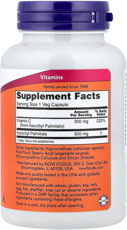 Now Foods, Ascorbil Palmitato 500 mg, 100 Cápsulas Vegetales – Image 2