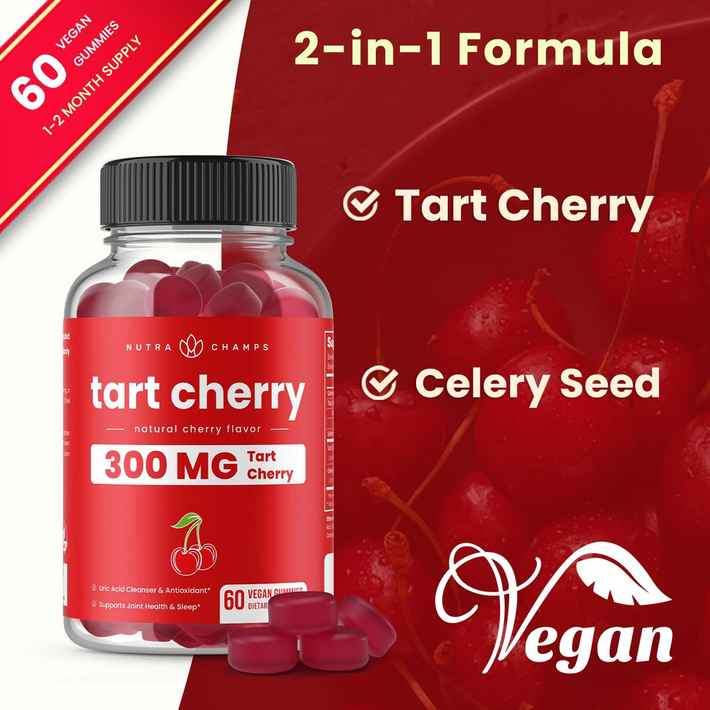 Gominolas de Cereza Ácida con Semilla de Apio – Potente Extracto 10:1 – 60 Gominolas – Vegano, No OGM