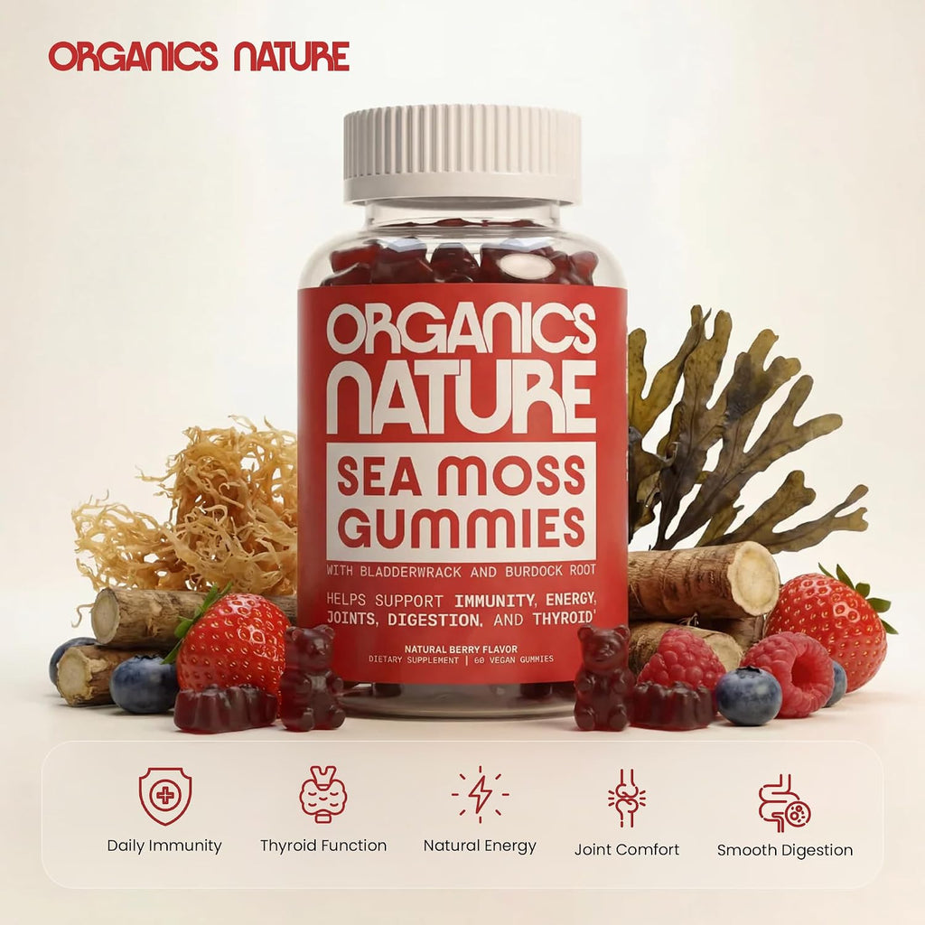 Irish Sea Moss Gummies - 60 Gominolas Veganas Sabor Bayas - Suplemento de Algas Marinas para Adultos y Niños