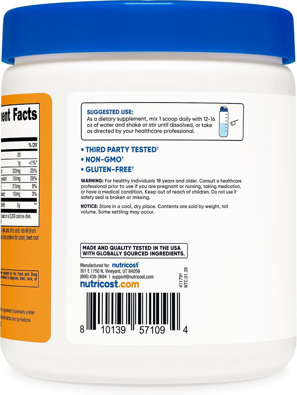Nutricost BHB Salts Drink Mix (30 porciones, sabor melocotón mango, 5 g de BHB por porción) - 0 g de azúcares totales, producto vegetariano