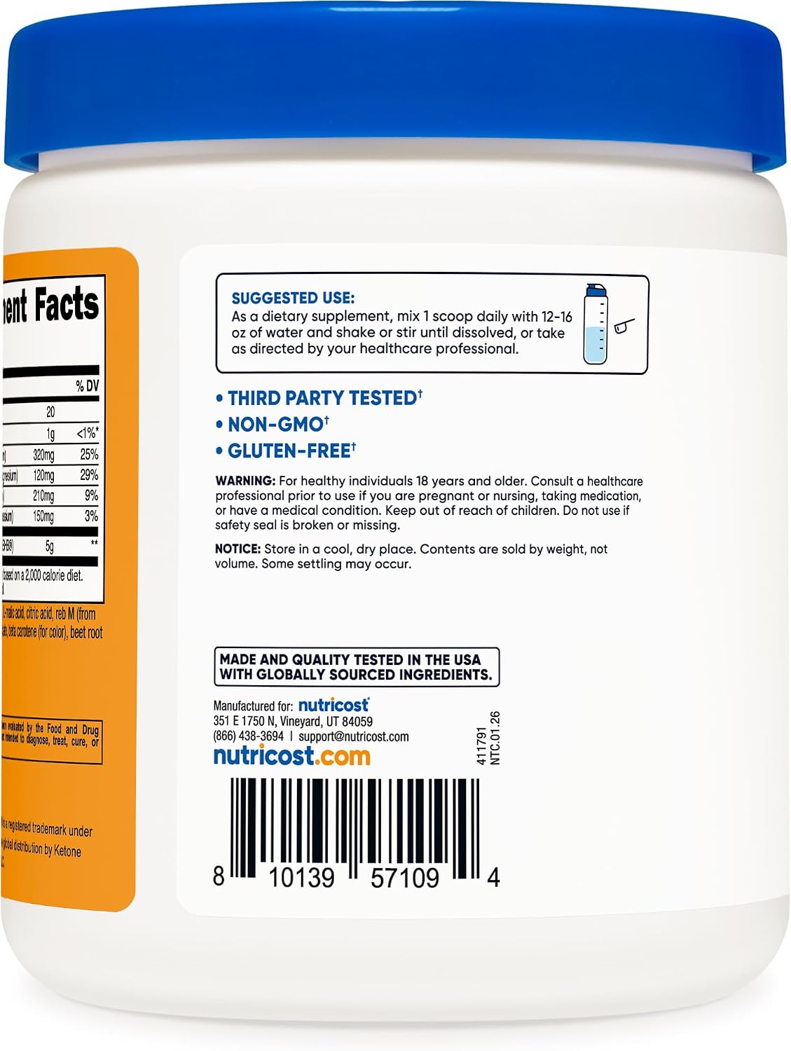 Nutricost BHB Salts Drink Mix (30 porciones, sabor melocotón mango, 5 g de BHB por porción) - 0 g de azúcares totales, producto vegetariano