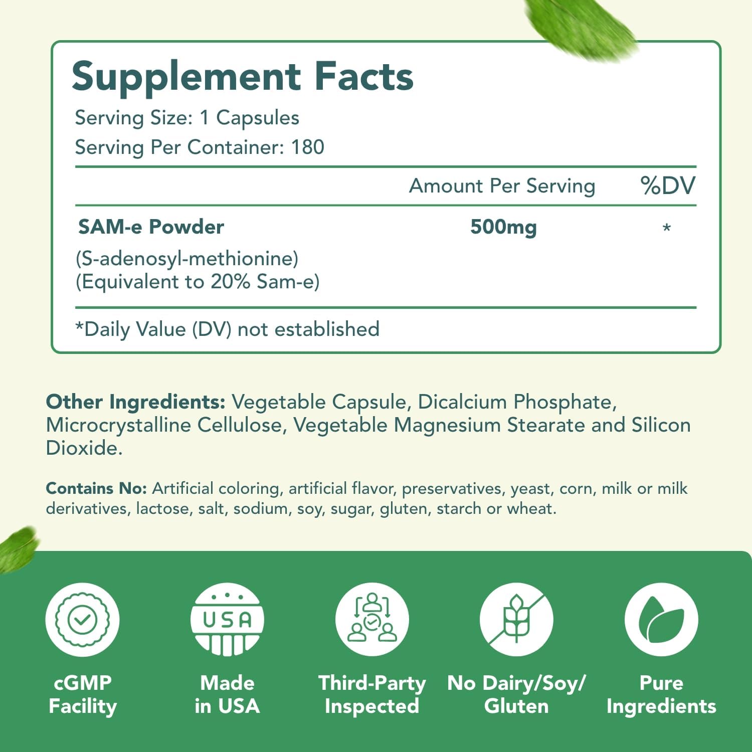 HealthyWayRx SAM-e 500mg - S-Adenosil-L-Metionina - 180 Cápsulas para Apoyo Cerebral y Hepático