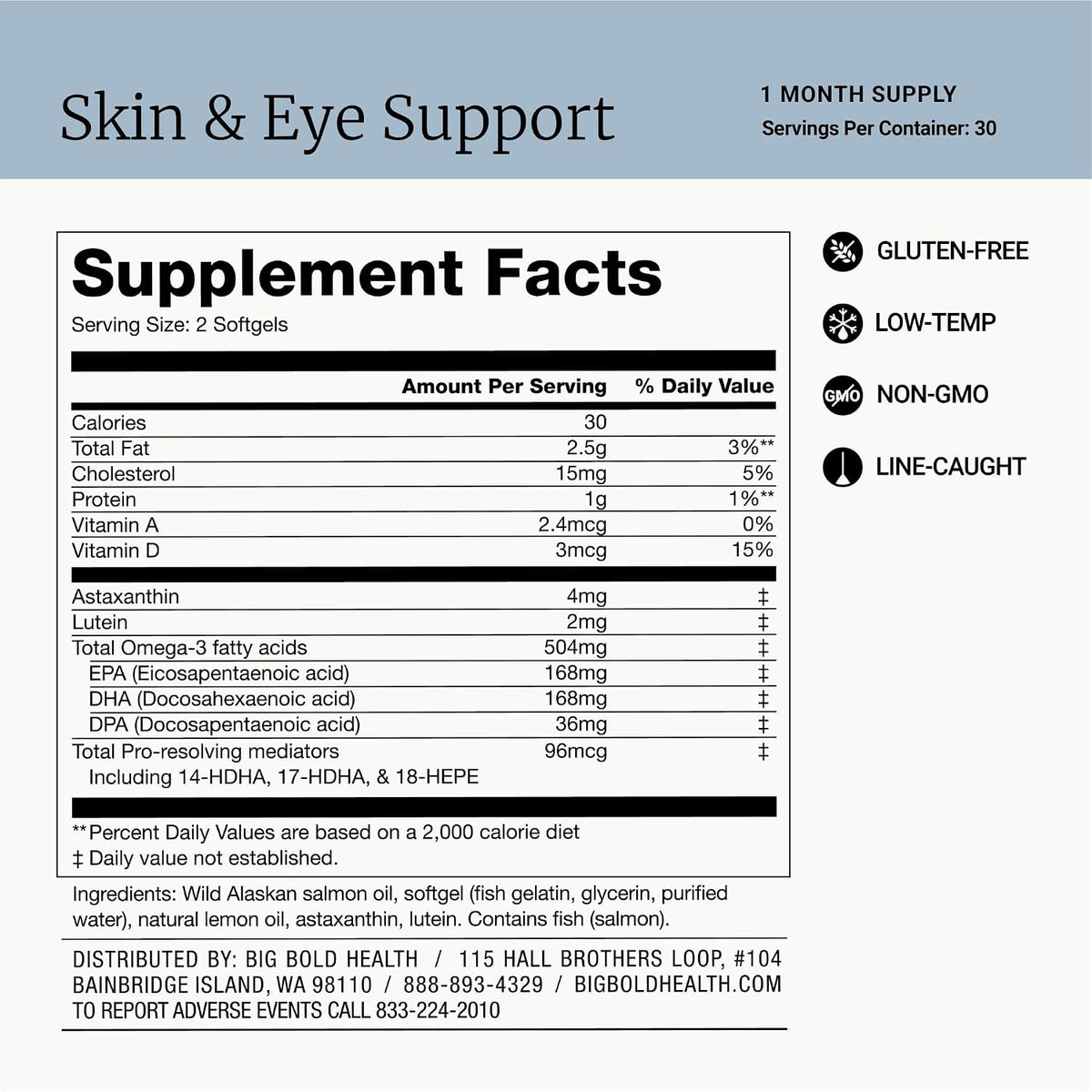BIG BOLD HEALTH Skin & Eye Support - Complejo Omega-3 con Aceite de Salmón de Alaska, DHA, Astaxantina y Luteína - 60 – Image 5