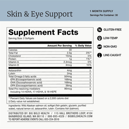 BIG BOLD HEALTH Skin & Eye Support - Complejo Omega-3 con Aceite de Salmón de Alaska, DHA, Astaxantina y Luteína - 60 – Image 5