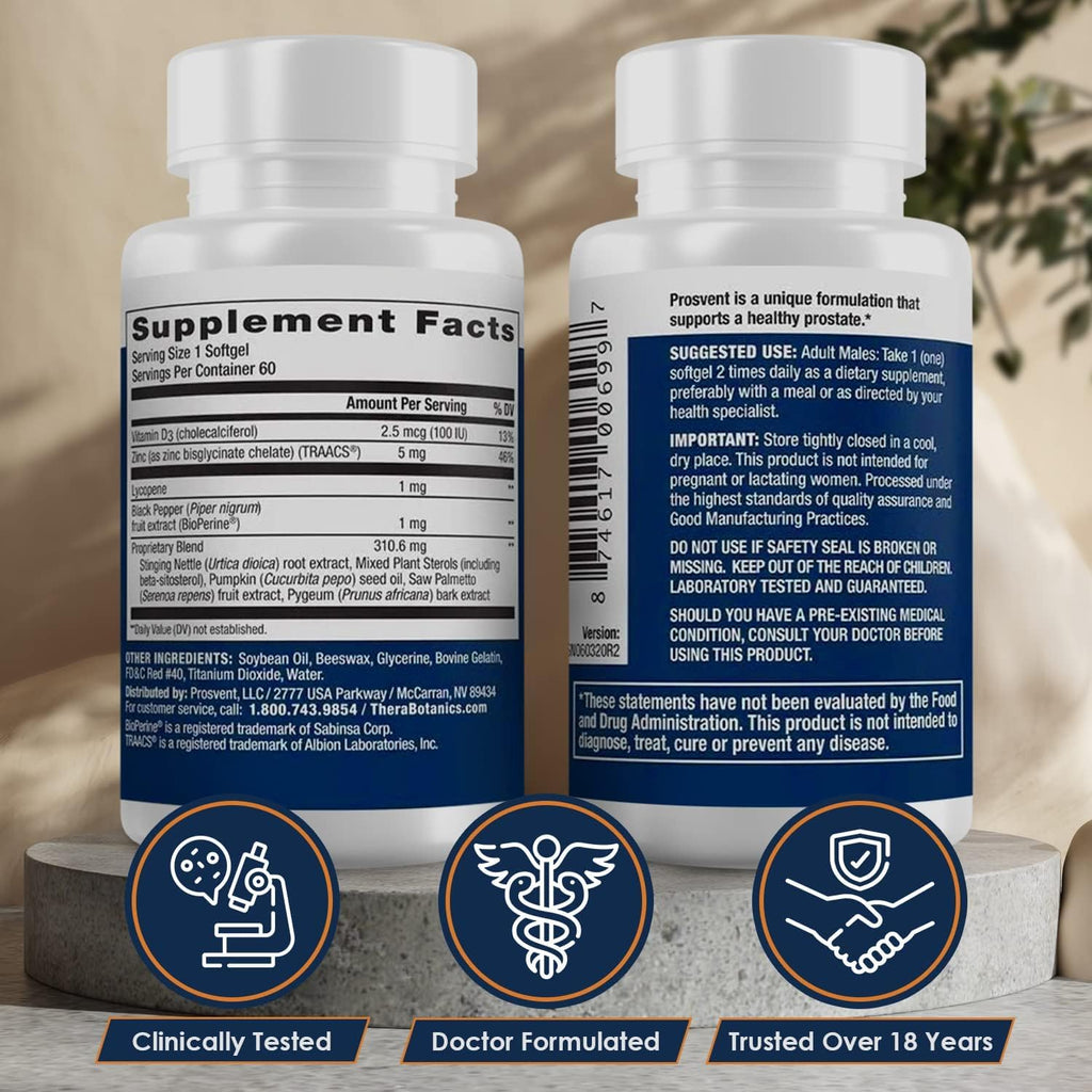 Prosvent - Suplemento de Saw Palmetto para la Próstata con Beta Sitosterol, Zinc y Vitamina D - 180 Cápsulas Blandas