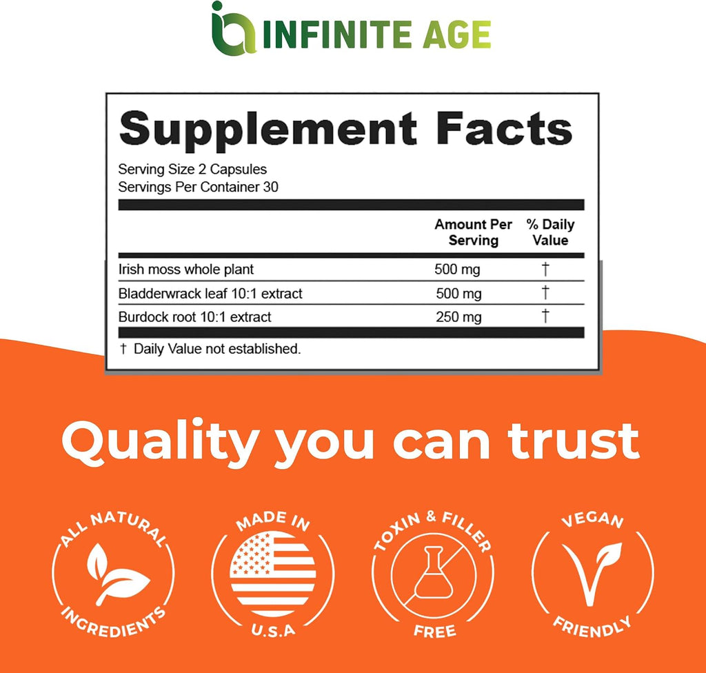 INFINITE AGE Sea Moss Advanced Superfood Cápsulas, 1250mg, 60 Unidades
