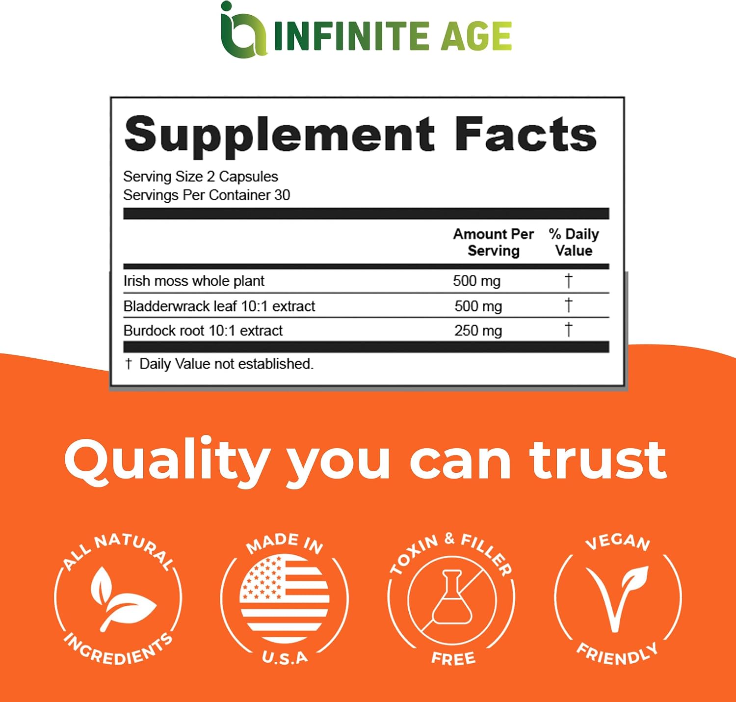 INFINITE AGE Sea Moss Advanced Superfood Cápsulas, 1250mg, 60 Unidades