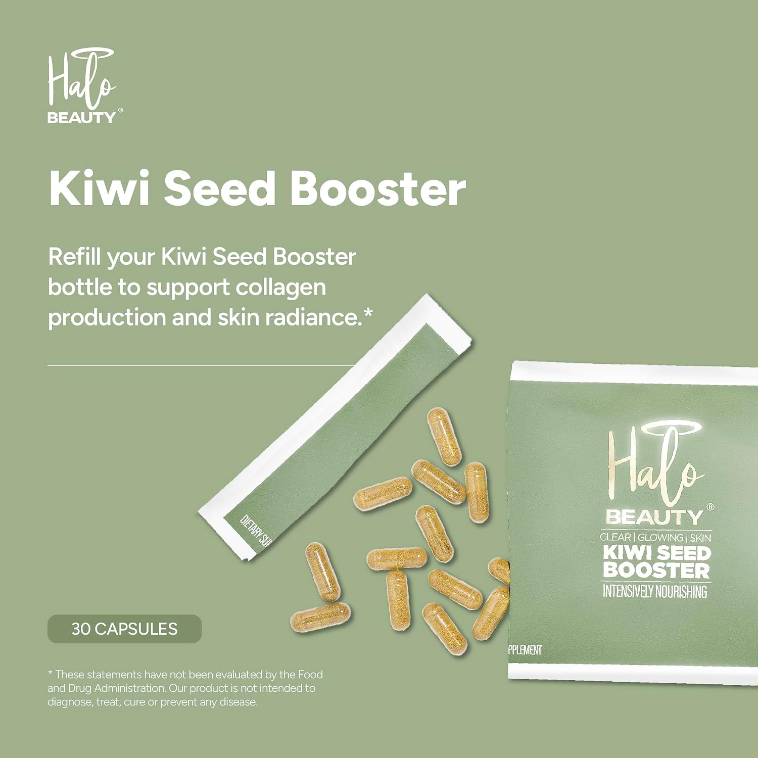 Halo Beauty Kiwi Seed Booster - Suplemento para la Piel Pack de Recarga | 1 Mes