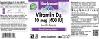 Bluebonnet Nutrition Vitamina D3 400 UI - 180 Cápsulas Vegetales