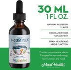 Maxi Health Complex B Líquido – 9 Vitaminas B Esenciales con B1, B6, B12 (Metilcobalamina) – Sabor Frambuesa, 59 ml