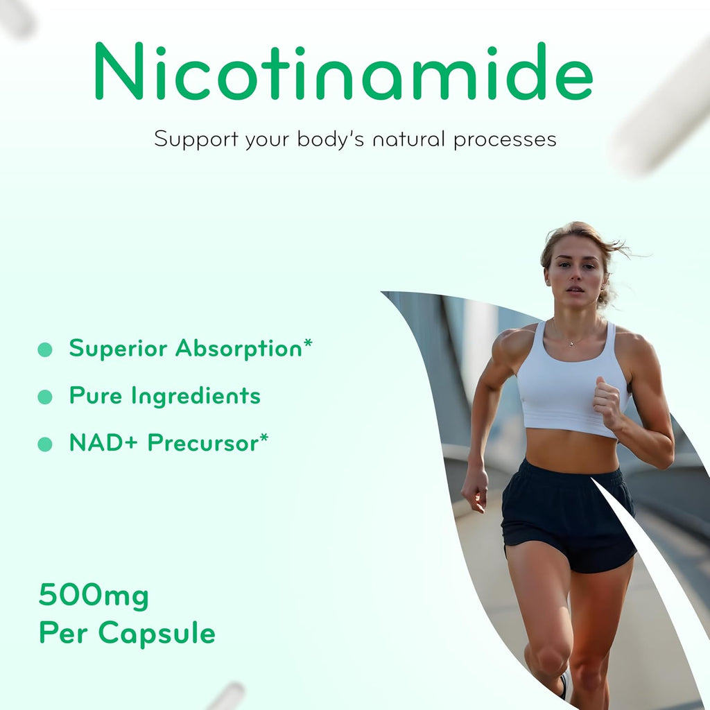 Vitamina B3 Nicotinamida 500 mg - Forma de alta absorción sin enrojecimiento - Precursor de NAD+ - 180 cápsulas