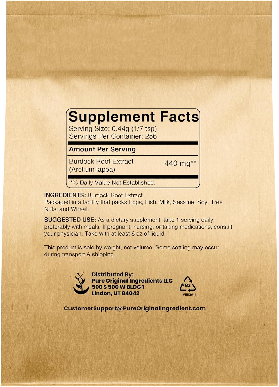 Pure Original Ingredients Extracto de Raíz de Bardana (113 g) - Verificado en Laboratorio, No Transgénico