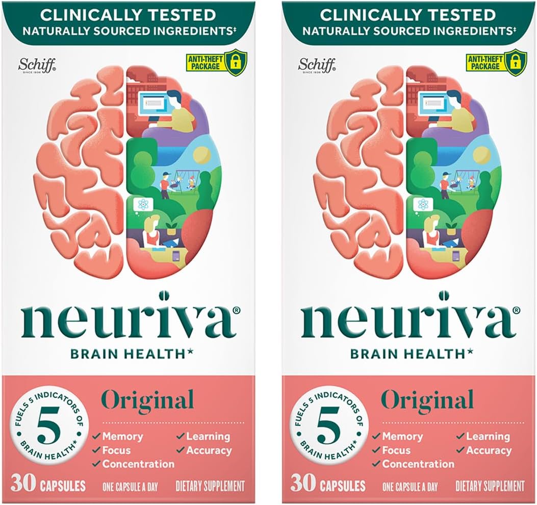 NEURIVA Original Complemento Cerebral para Memoria y Concentración, 60 Cápsulas (2 Envases de 30)