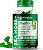 WELLNESS LABSRX Gominolas de Musgo Marino, 3200mg Irish Sea Moss Sabor a Baya Mixta con Bladderwrack y Raíz de Bardana - Apoyo para la Piel, Energía e Inmunidad - 90 Unidades