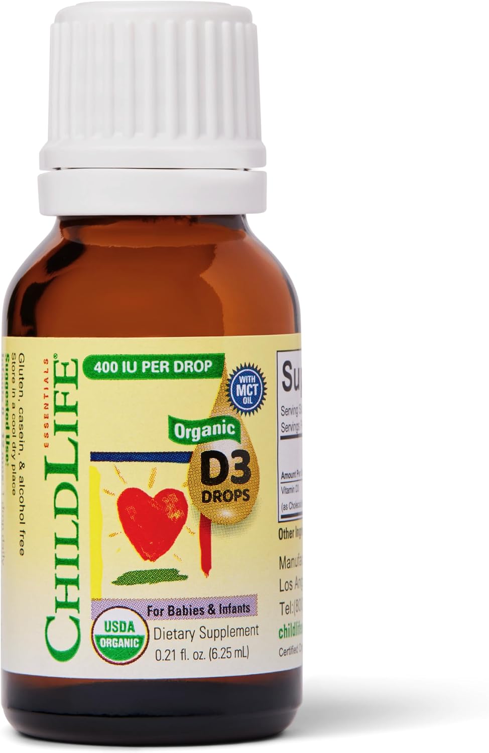 ChildLife Essentials Gotas Orgánicas de Vitamina D3 para Bebés y Niños, 400 IU, Sin Sabor