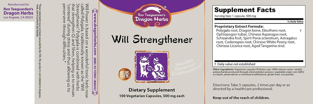 Dragon Herbs Will Strengthener 500 mg - 100 Cápsulas Vegetarianas