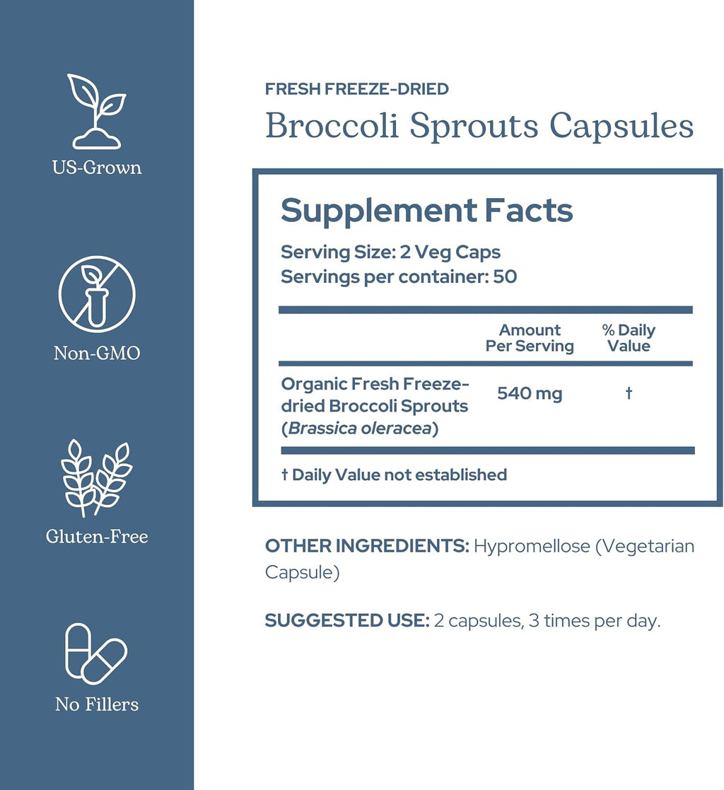 Cápsulas de Brotes de Brócoli Ecológicos - 270 mg (100 cápsulas)