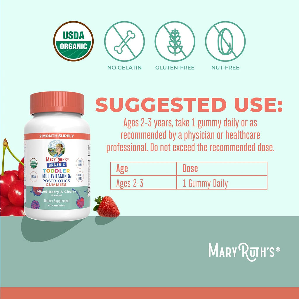 MARYRUTH'S Organics Multivitamínico Infantil + Postbióticos, 60 Gomitas