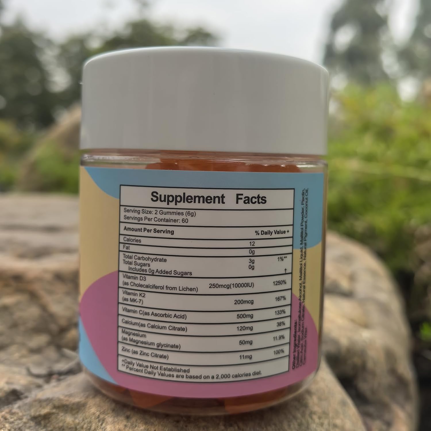 Vitamin D3 K2 Gummies, Vitamina D3 10000 UI con K2 200 mcg, Vitamina C, Calcio, Magnesio, Zinc, Apoyo para Huesos, Articulaciones, Músculos, Nervios y Sistema Inmunológico (60, Naranja, Sin Azúcar)