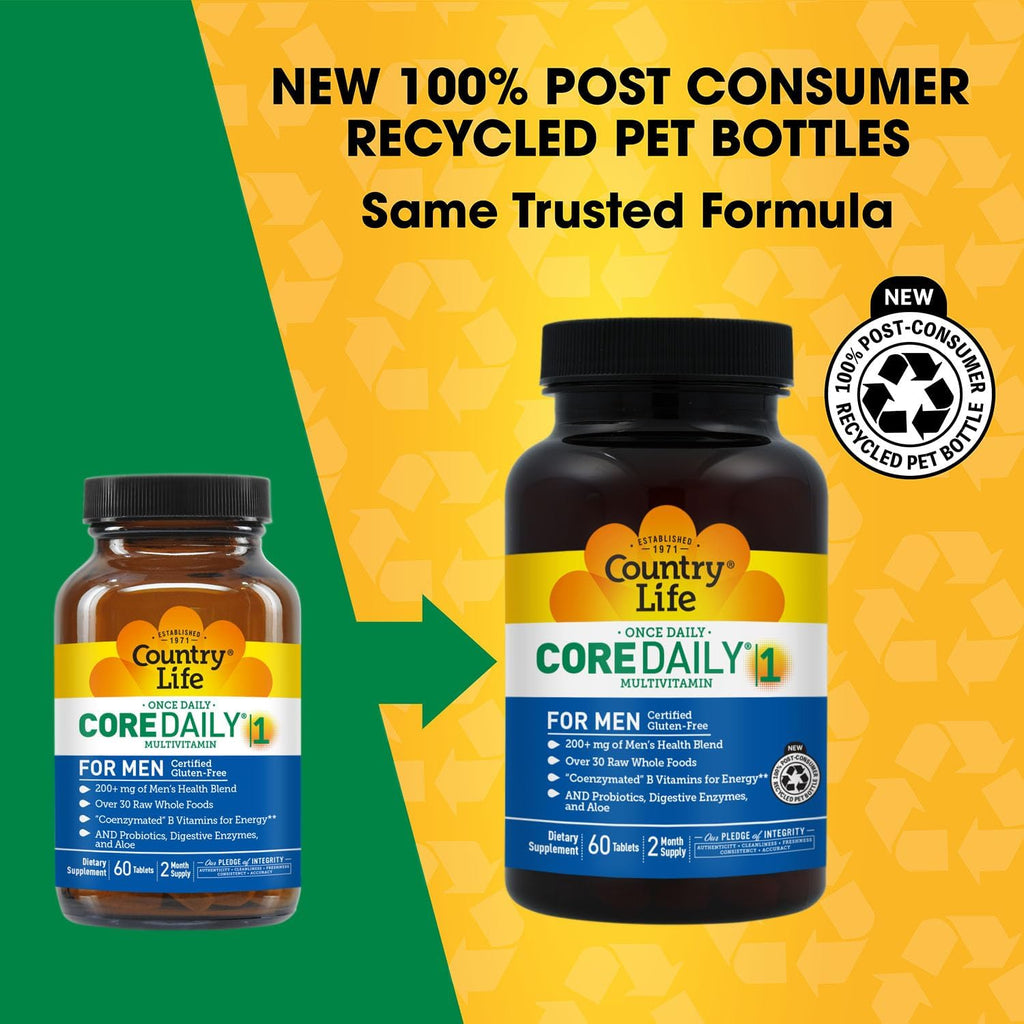 Country Life Core Daily-1 for Men - Multivitamin with Probiotics, Saw Palmetto & Coenzymated B Vitamins - 60 Tablets