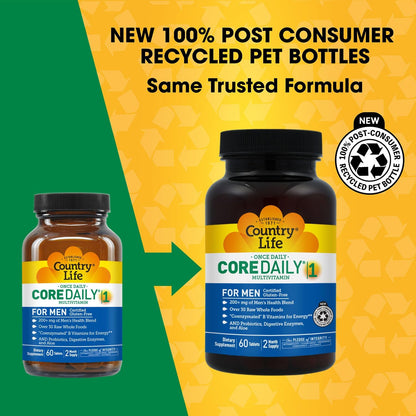 Country Life Core Daily-1 for Men - Multivitamin with Probiotics, Saw Palmetto & Coenzymated B Vitamins - 60 Tablets – Image 3