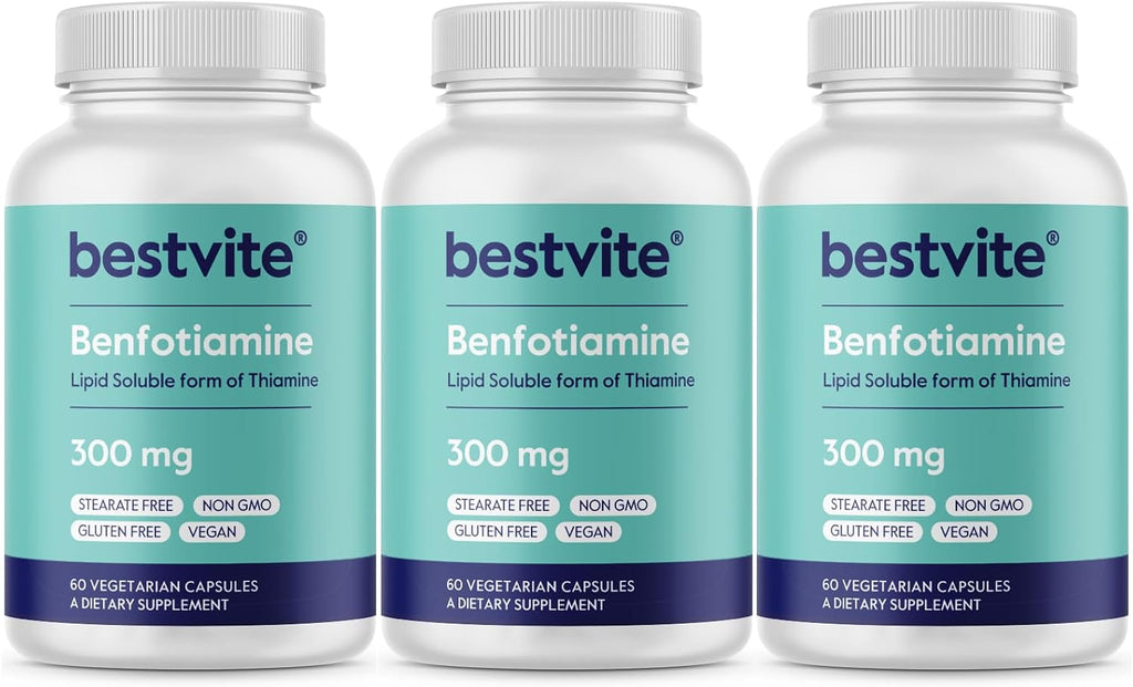 Benfotiamina 300 mg (120 cápsulas vegetales) – Sin estearatos, sin dióxido de silicio, vegano, no transgénico, sin gluten