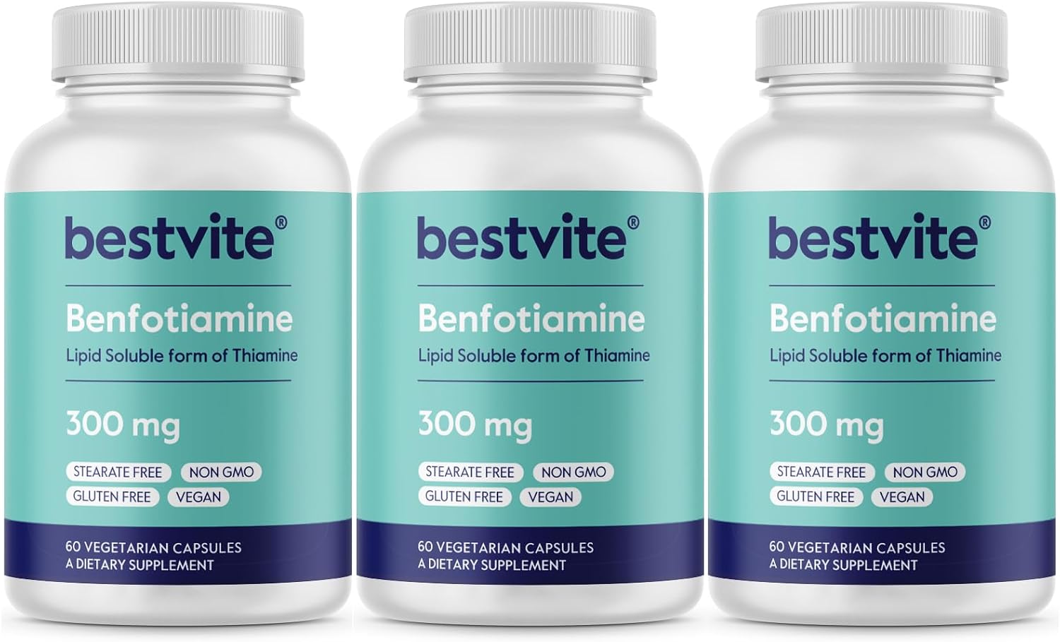 Benfotiamina 300 mg (120 cápsulas vegetales) – Sin estearatos, sin dióxido de silicio, vegano, no transgénico, sin gluten
