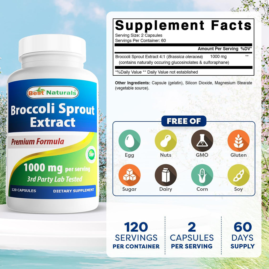 Best Naturals Extracto de Brotes de Brócoli, 1000 mg, 120 Cápsulas