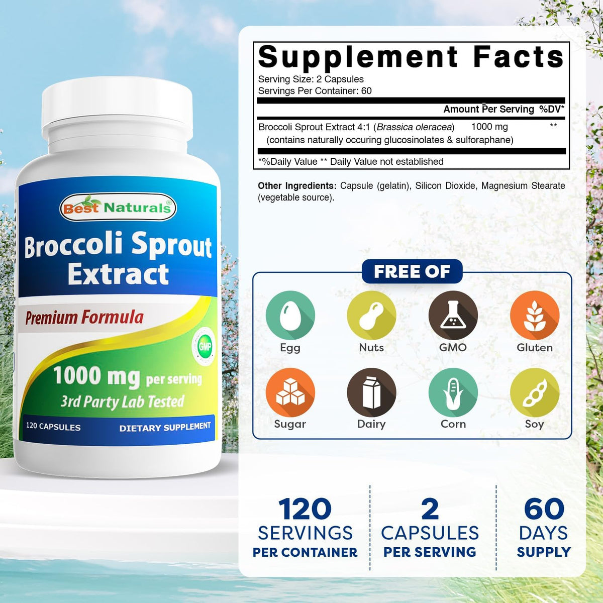 Best Naturals Extracto de Brotes de Brócoli, 1000 mg, 120 Cápsulas – Image 2