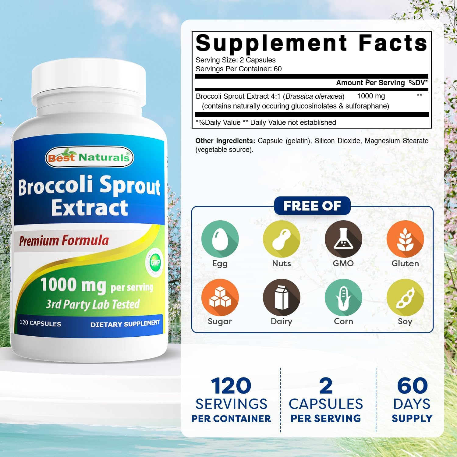 Best Naturals Extracto de Brotes de Brócoli, 1000 mg, 120 Cápsulas