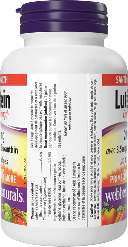 Webber Naturals Extra Strength Lutein con Zeaxantina, 20 mg, 30 Cápsulas Blandas – Image 9