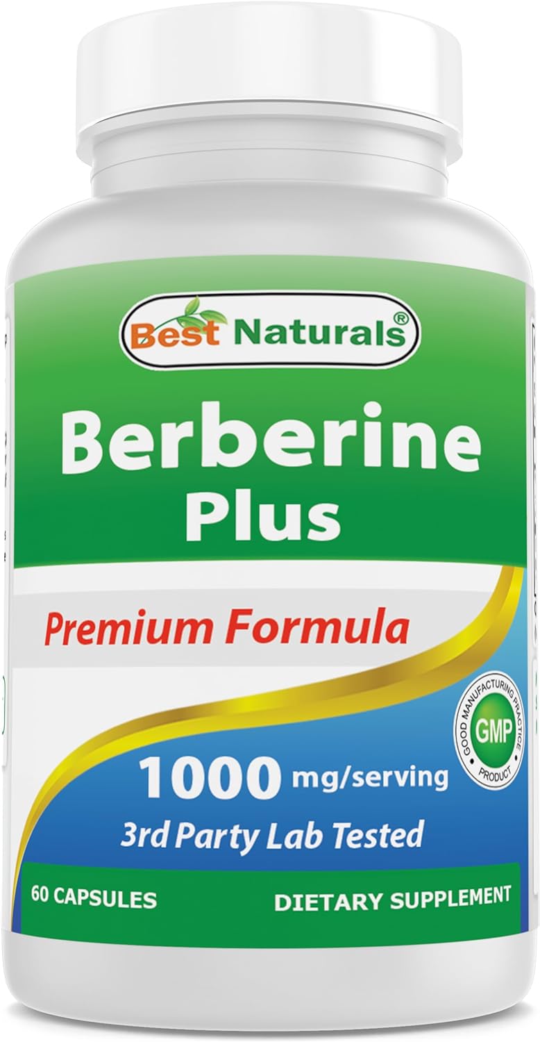 Best Naturals Berberine Plus 1000mg por porción, 60 cápsulas - Contiene Berberina HCL 1000mg, Vitamina C 120mg y Gluconato de Zinc 30mg