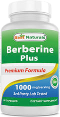 Best Naturals Berberine Plus 1000mg por porción, 60 cápsulas - Contiene Berberina HCL 1000mg, Vitamina C 120mg y Gluconato de Zinc 30mg