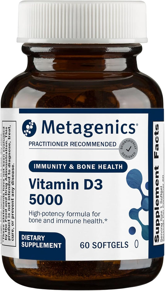Metagenics Vitamina D3 5000 UI - Complemento de Alta Potencia - 125 mcg Colecalciferol en Aceite de Coco - 60 Cápsulas Blandas