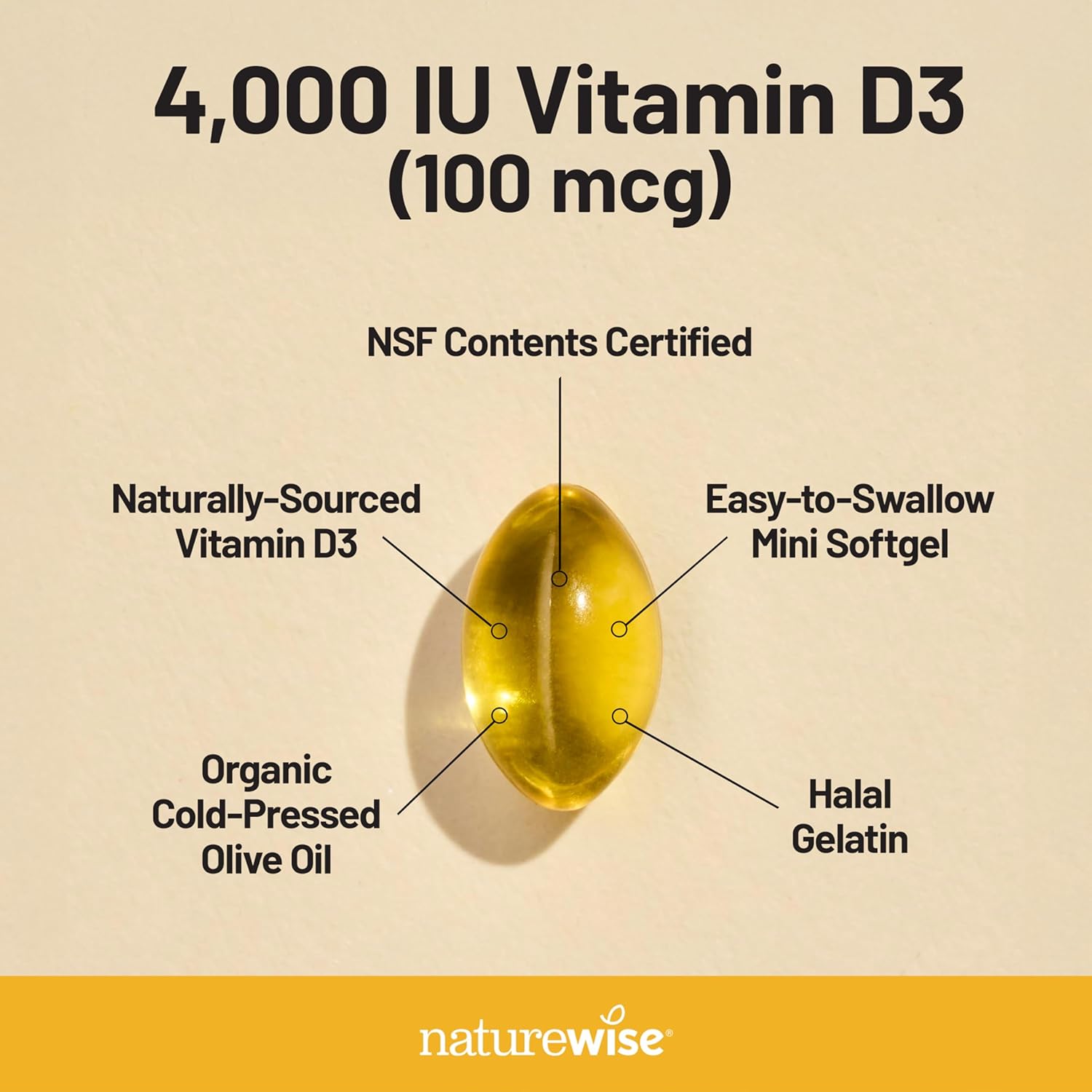 NatureWise Vitamina D3 4000 UI (100 mcg) – 30 Cápsulas Blandas