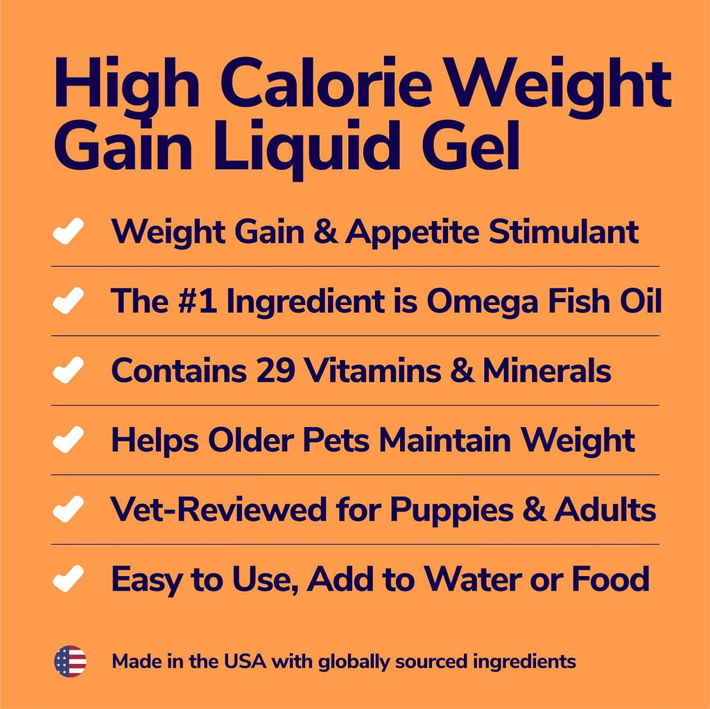Ganador de peso de alto contenido calórico para perros y gatos - Suplemento multivitamínico en gel con omega-3 y calcio