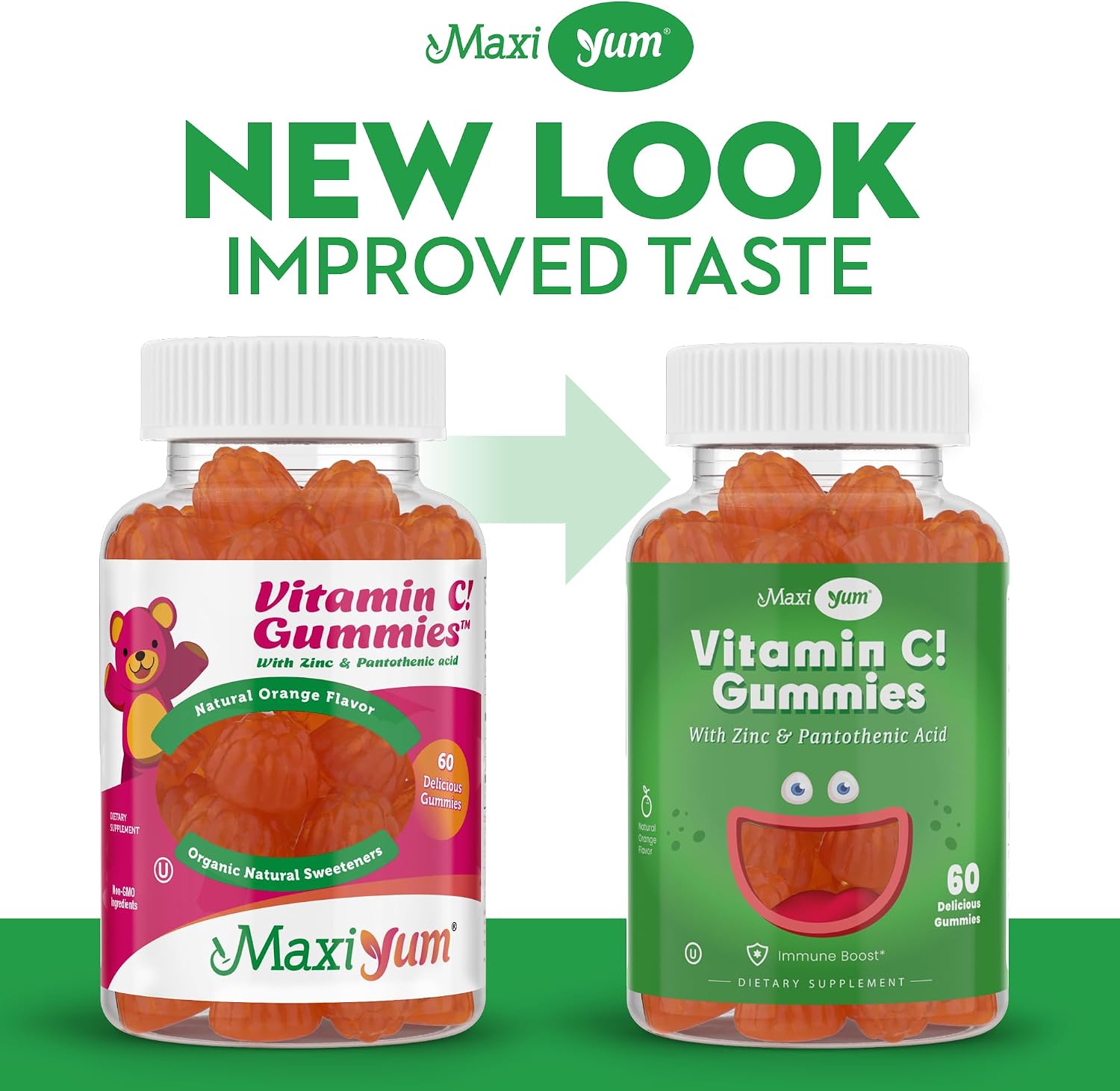 Maxi Health Gominolas de Vitamina C con Zinc - Apoyo Inmunitario - Sin Sabores Artificiales ni Conservantes - 60 Gominolas